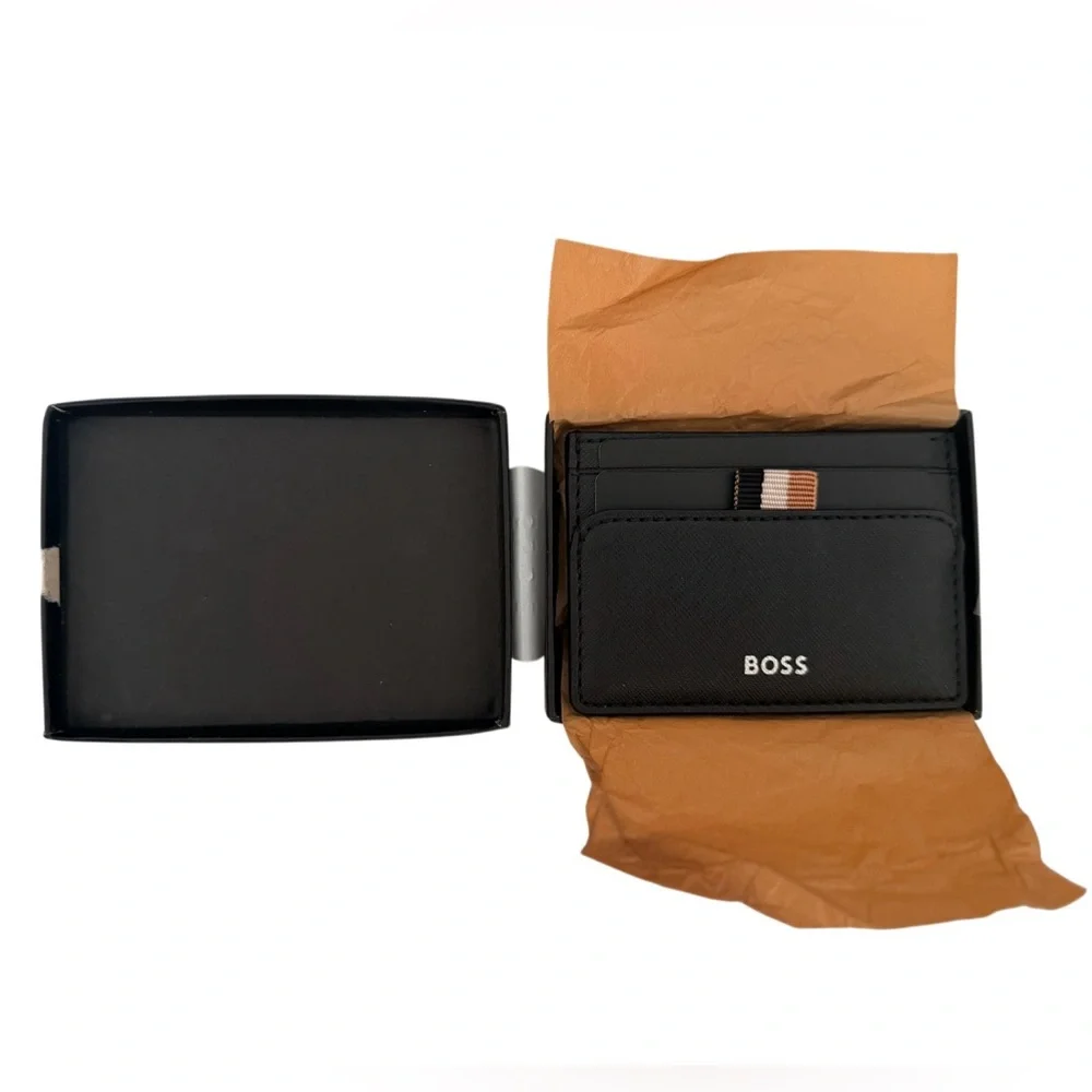 BOSS | Zair Money Clip | Black Leather Wallet | Silver Hardware | NWT